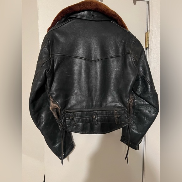 RARE Antique Leather Bomber Riding or Flight Jacket with detachable fur collar - Picture 2 of 5